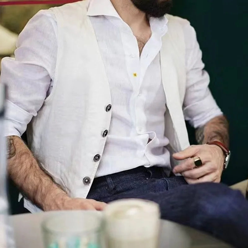 Brit & Boho™️ | Ashton - Men's Slim Cotton-Linen Vest Brit & Boho | Fashion & Boutique