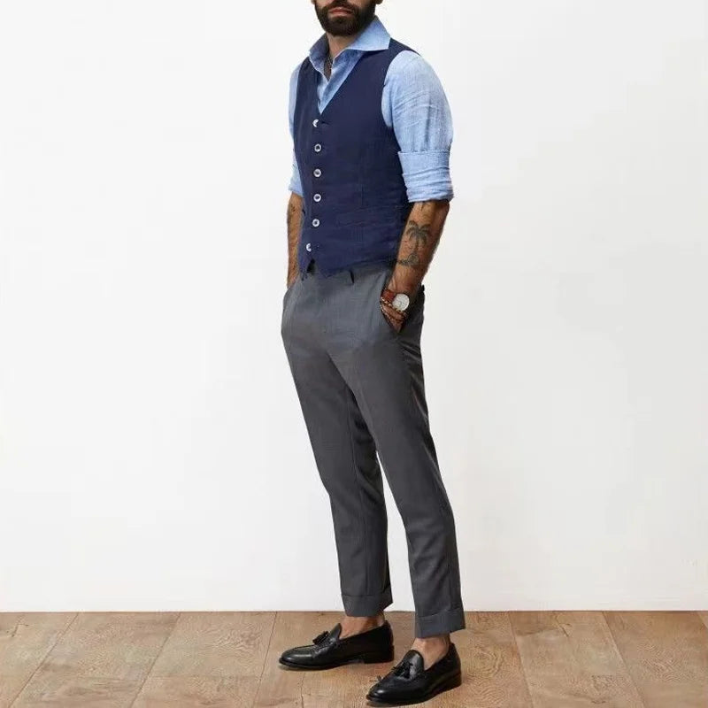 Brit & Boho™️ | Ashton - Men's Slim Cotton-Linen Vest Brit & Boho | Fashion & Boutique
