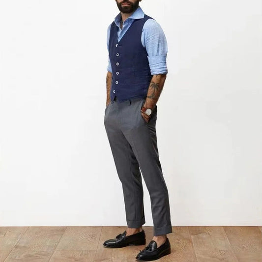 Brit & Boho™️ | Ashton - Men's Slim Cotton-Linen Vest Brit & Boho | Fashion & Boutique