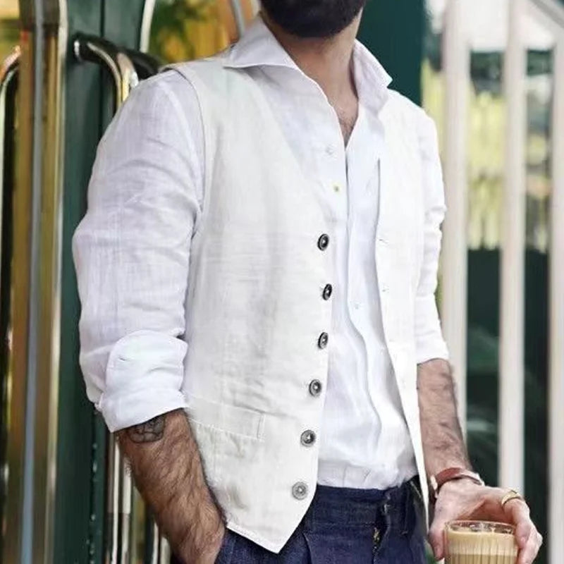 Brit & Boho™️ | Ashton - Men's Slim Cotton-Linen Vest Brit & Boho | Fashion & Boutique