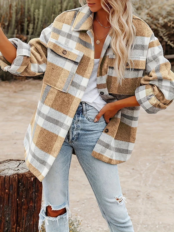 Brit & Boho™ | Vivian Loose and Thick Checked Wool Jacket Brit & Boho | Fashion & Boutique