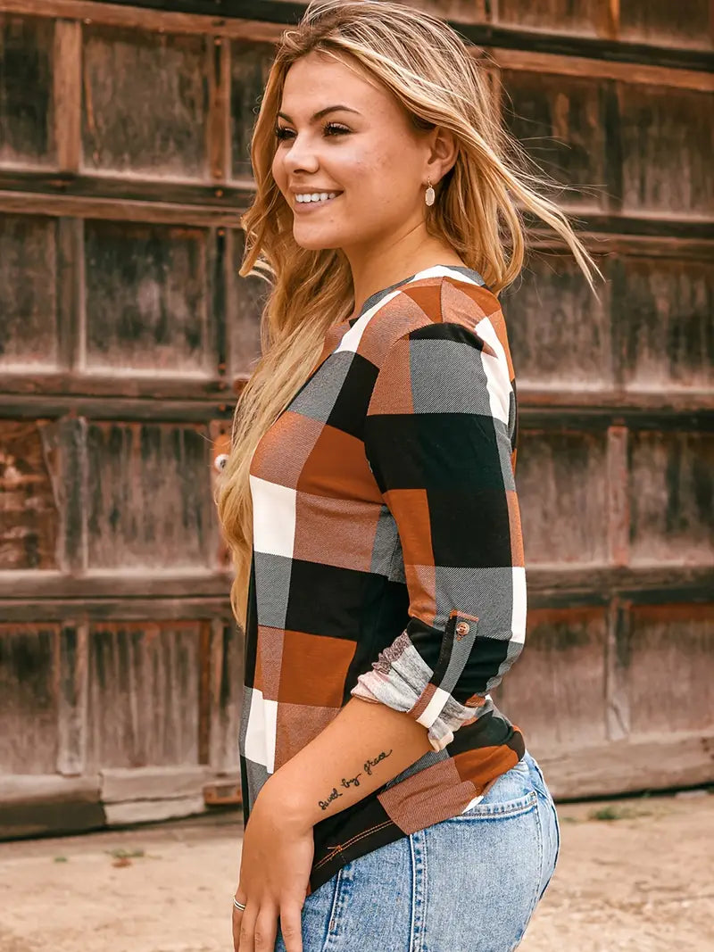 Brit & Boho™ I Dally Plaid Color Block Blouse Brit & Boho | Fashion & Boutique
