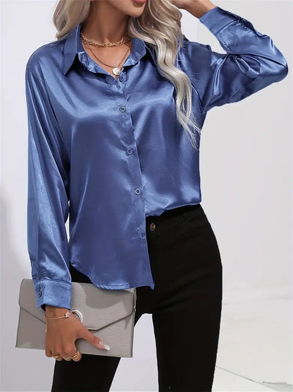 Brit & Boho™ I Sam Lapel-collar Satin Shirt Brit & Boho | Fashion & Boutique