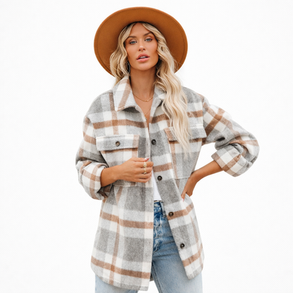 Brit & Boho™ | Vivian Loose and Thick Checked Wool Jacket