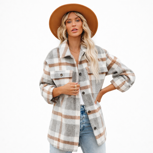 Brit & Boho™ | Vivian Loose and Thick Checked Wool Jacket