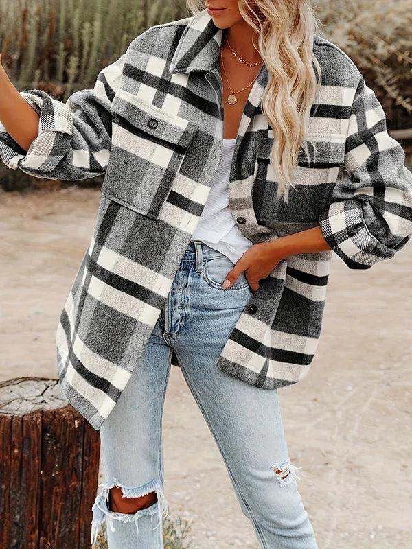 Brit & Boho™ | Vivian Loose and Thick Checked Wool Jacket Brit & Boho | Fashion & Boutique