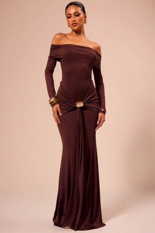 Brit & Boho™ I Eunice Off Shoulder Long Sleeve Wrap Maxi Brit & Boho | Fashion & Boutique