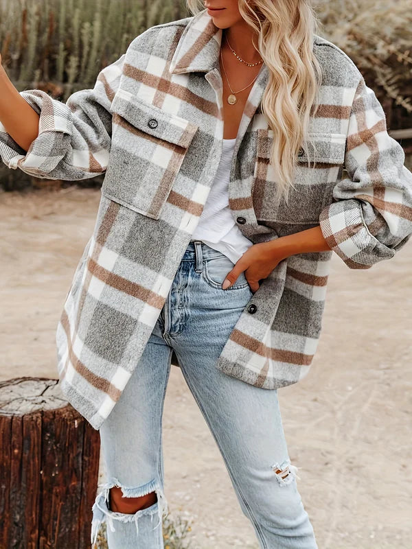 Brit & Boho™ | Vivian Loose and Thick Checked Wool Jacket Brit & Boho | Fashion & Boutique