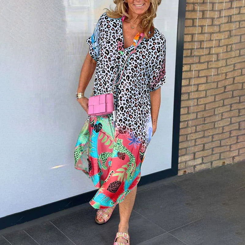 V-Neck Printed Loose Dress